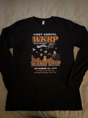 WKRP Turkey Drop Black Long Sleeve Tee